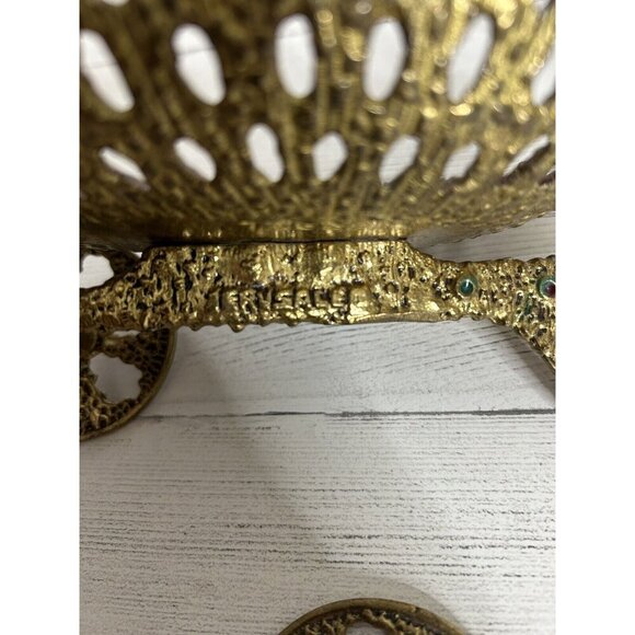 JERUSALEM Israel 1950s Ornate Brass Metal Moving Wheels Cart Basket - Picture 4 of 11